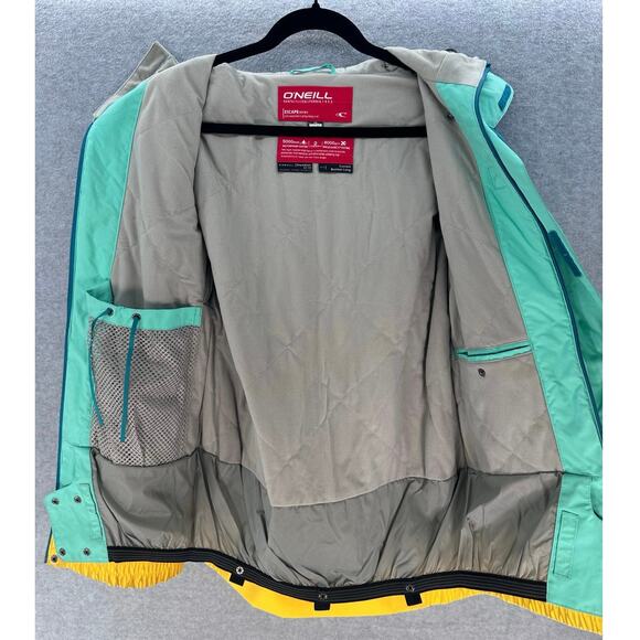 O'Neill Womens XS/S Yellow Blue Ski Snowboard Jacket Escape Serie Hooded Pockets - Picture 5 of 16